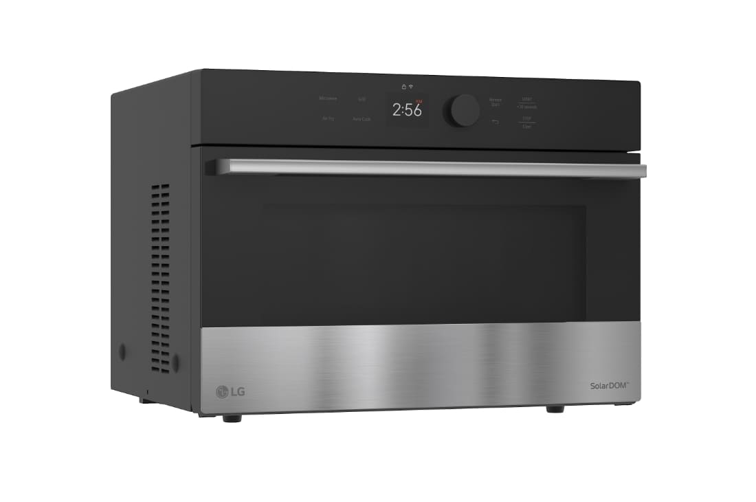 LG 38L SolarDOM™ Microwave Oven, featuring Air Fry Mode and Dual Heating, {60} Auto cook. User selecting the 'Auto Cook' function on the SolarDOM™​​ oven touchscreen, with a whole chicken cooking inside the oven in a modern kitchen setting., MA3885SPS, thumbnail 6