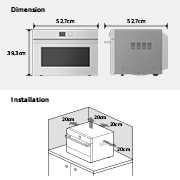 LG 38L SolarDOM™ Microwave Oven, featuring Air Fry Mode and Dual Heating, Product dimensions and installation guide for  SolarDOM™​​ — 52.7 cm (width) × 39.3 cm (height) × 52.7 cm (depth); recommended 20 cm clearance on all sides for proper ventilation., MA3885SPS, thumbnail 15