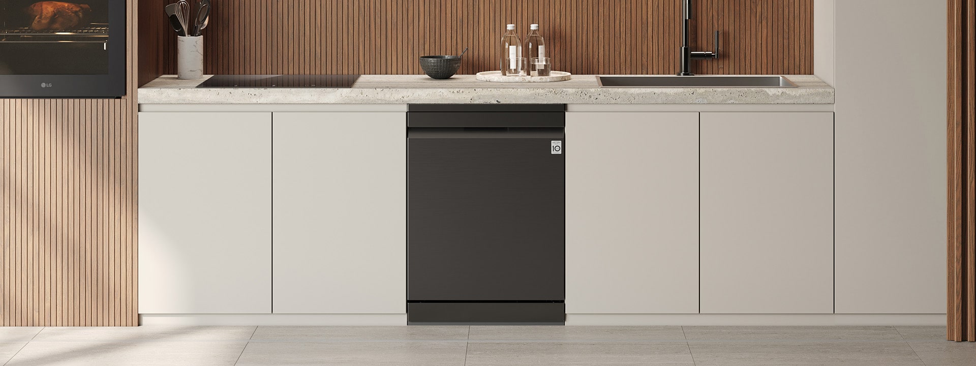 Interior lifestyle image showcasing the LG free-standing dishwasher