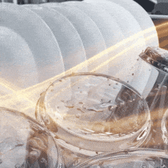 Hot air circulating inside a dishwasher