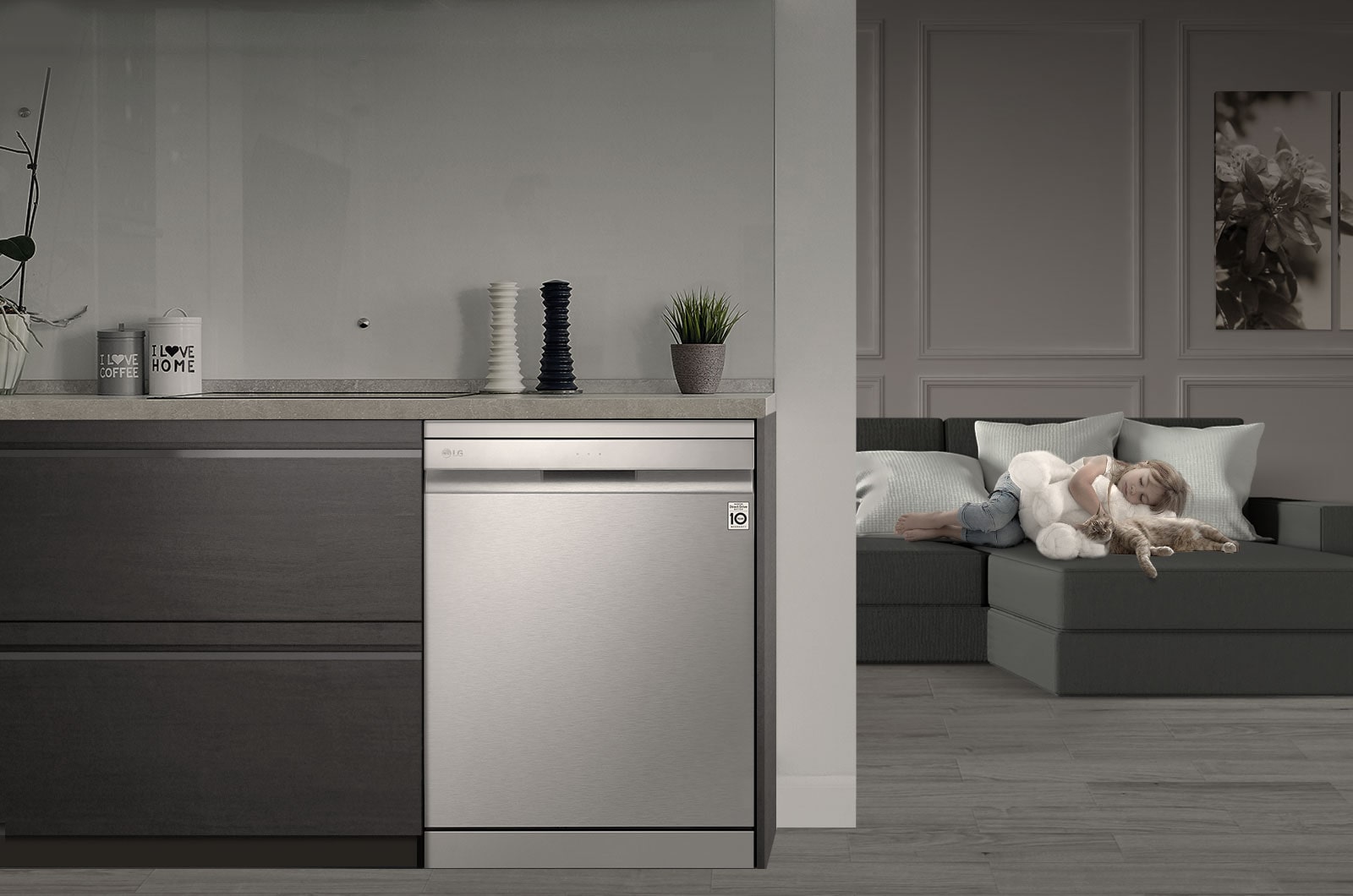 It shows an interior shot with a dishwasher.
