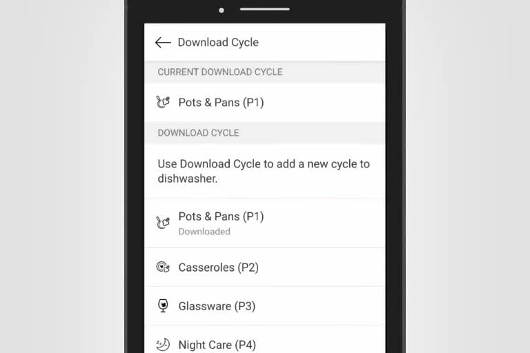It shows the ThinQ app screen corresponding to download cycles.