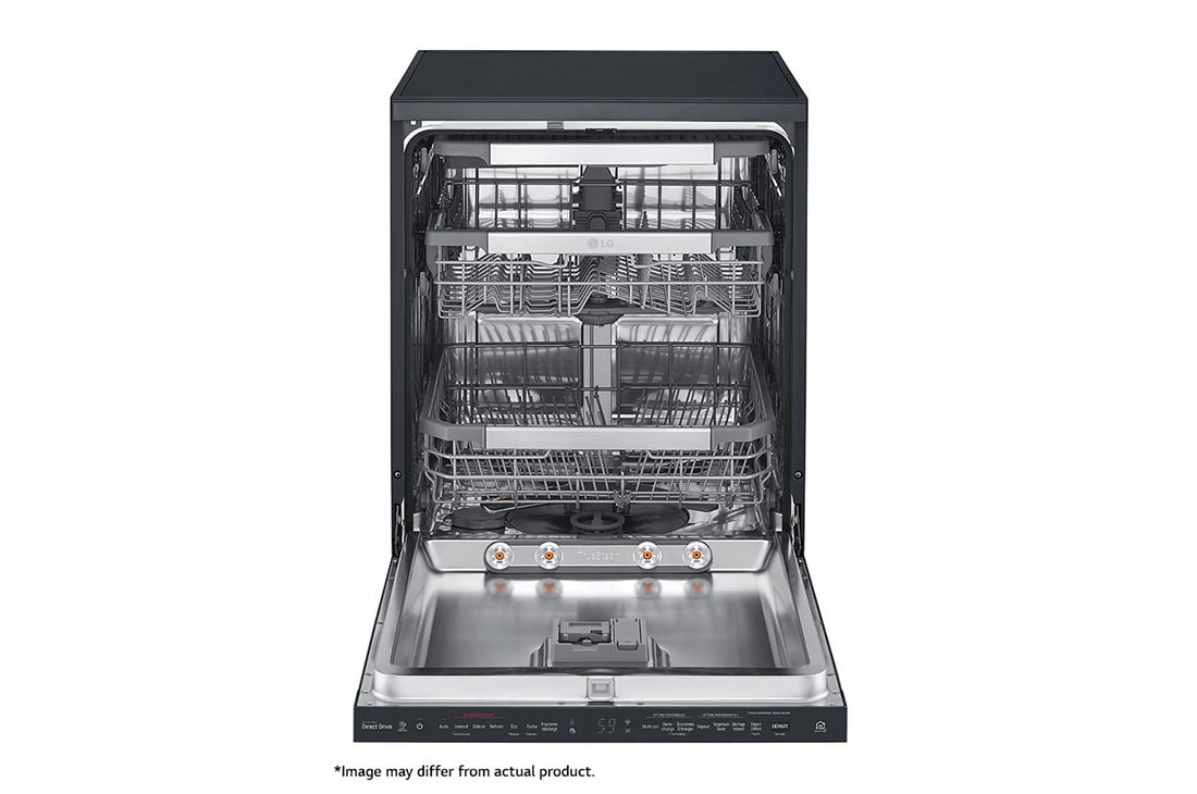 LG Premium Black Dishwasher, QuadWash™ & TrueSteam™, Front open empty, DFB325HM, thumbnail 2