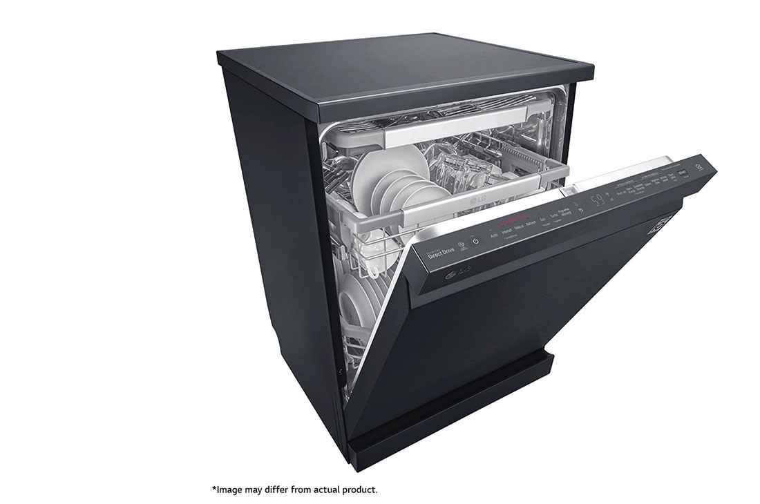 LG Premium Black Dishwasher, QuadWash™ & TrueSteam™, Right side half open, DFB325HM, thumbnail 5