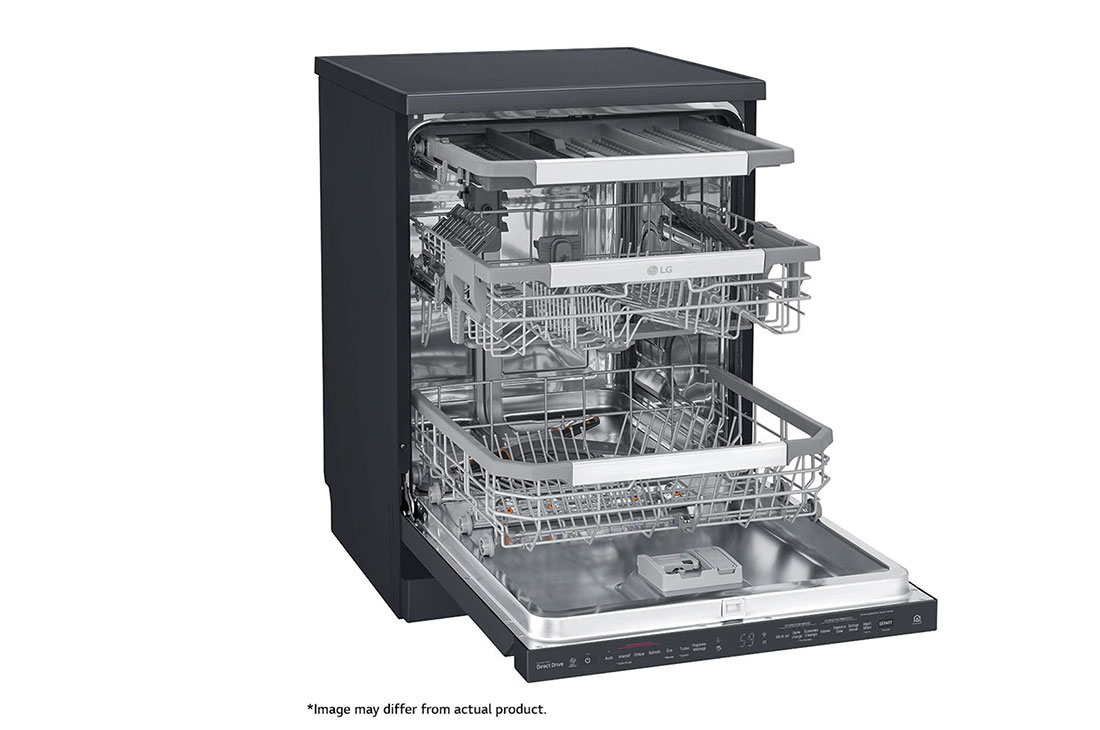 LG Premium Black Dishwasher, QuadWash™ & TrueSteam™, Right side open empty, DFB325HM, thumbnail 9