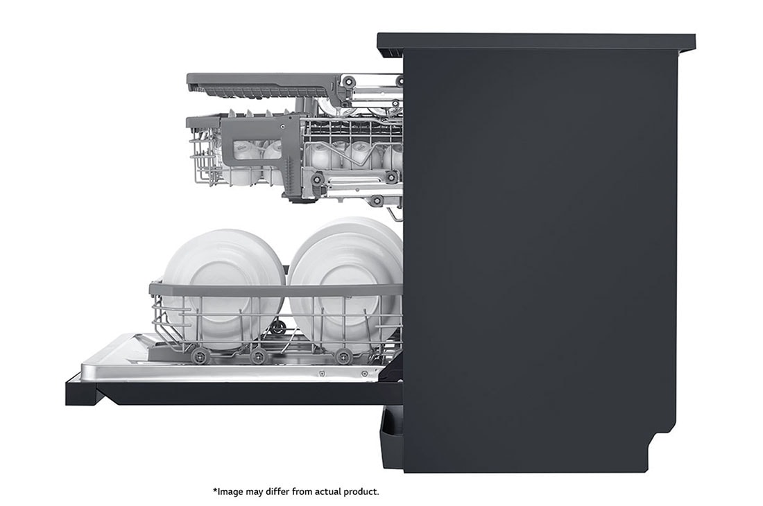 LG Premium Black Dishwasher, QuadWash™ & TrueSteam™, side view 2, DFB325HM, thumbnail 12