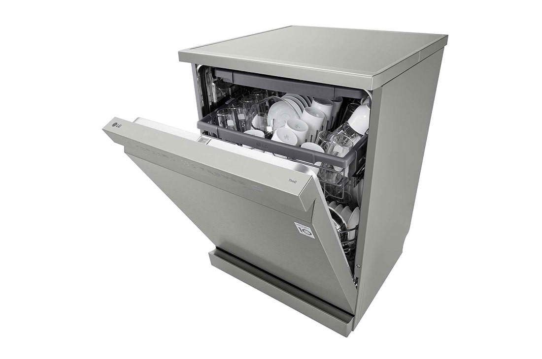 LG 14 Place Setting QuadWash™ Dishwasher,  Platinum Silver, Turbo Cycle, Easy Rack Plus , left side door half opened, DFC513FV, thumbnail 10