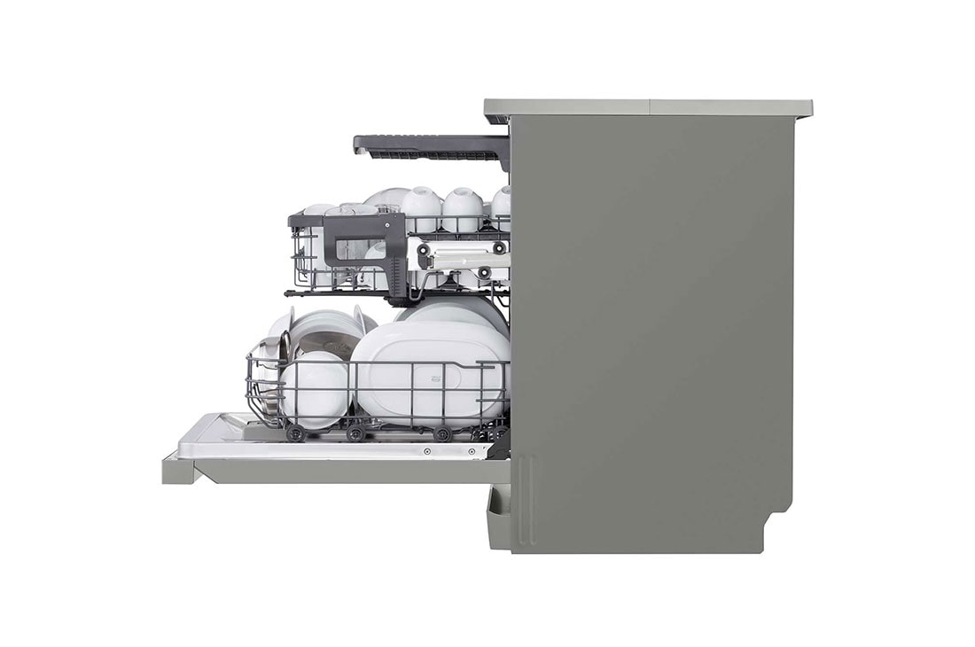 LG 14 Place Setting QuadWash™ Dishwasher,  Platinum Silver, Turbo Cycle, Easy Rack Plus , side view with dish adjustable, DFC513FV, thumbnail 6
