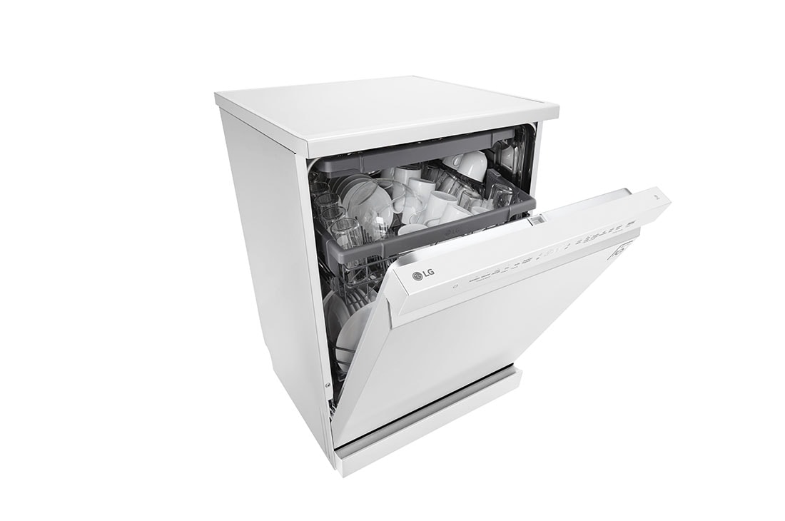 LG 14 Place Setting QuadWash™ Dishwasher, Platinum Silver, Easy Rack Plus, Dual Zone Wash, Turbo Cycle, right side half door opened, DFC513FW, thumbnail 7