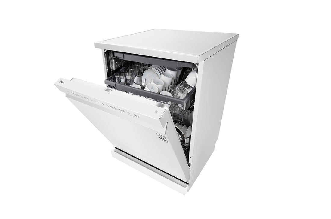 LG 14 Place Setting QuadWash™ Dishwasher, Platinum Silver, Easy Rack Plus, Dual Zone Wash, Turbo Cycle, left side half door opened, DFC513FW, thumbnail 10