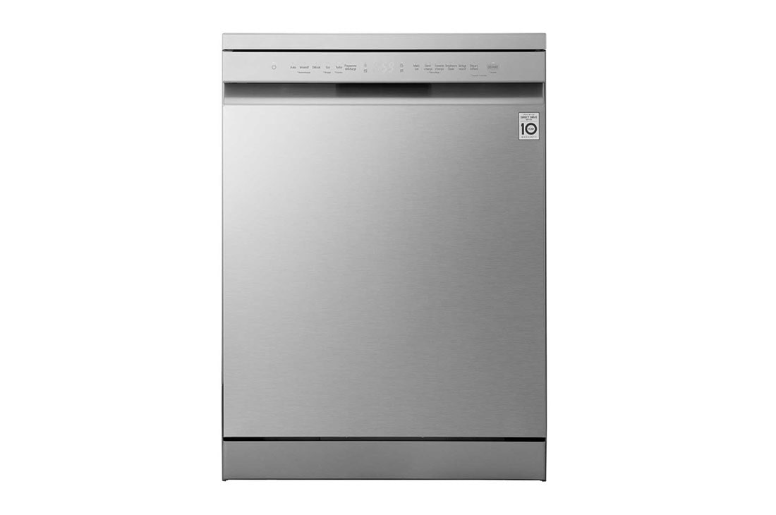 LG 14 Place Setting QuadWash™ Dishwasher, Platinum Silver, Easy Rack Plus, Turbo Cycle, front view, DFC513FV
