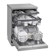 LG 14 Place Setting QuadWash™ Dishwasher, Platinum Silver, Easy Rack Plus, Turbo Cycle, right side with dish, DFC513FV, thumbnail 9