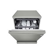 LG 14 Place Setting QuadWash™ Dishwasher, Platinum Silver, Easy Rack Plus, Turbo Cycle, door half open with dish, DFC513FV, thumbnail 4