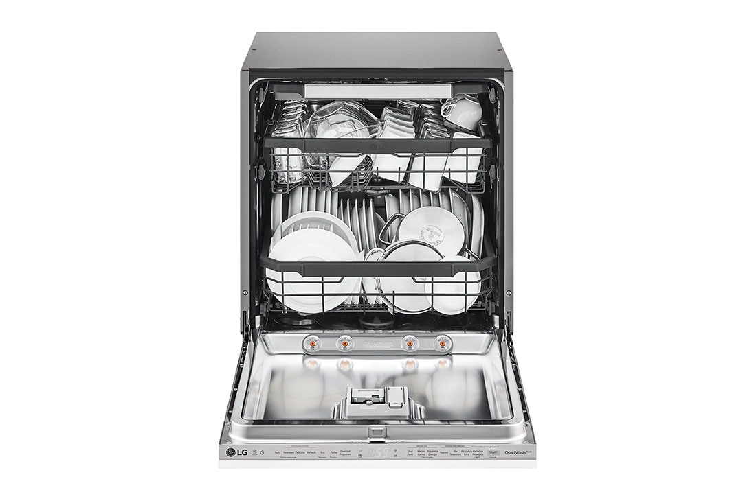 LG Built-in Dishwasher, 14 Placement Settings, TrueSteam™, The dishwasher door is opened to show the inside view filled bowls., DBC435TSL, thumbnail 2