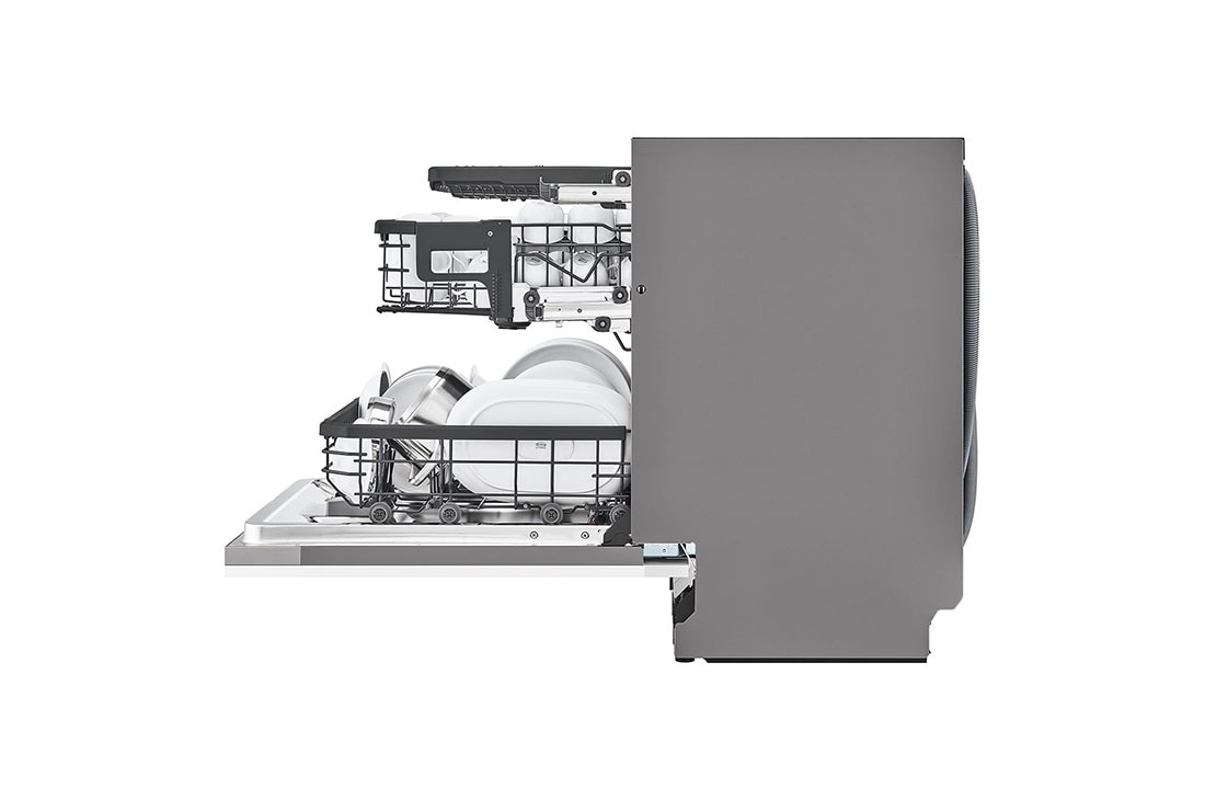 LG Built-in Dishwasher, 14 Placement Settings, TrueSteam™, A side view of a dishwasher with the door open and a high rack height., DBC435TSL, thumbnail 7