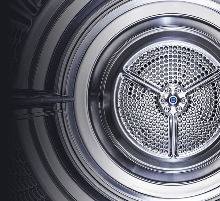 A stainless steel drum of the Condensing Type Dryer is shown on the left and fades out to black.