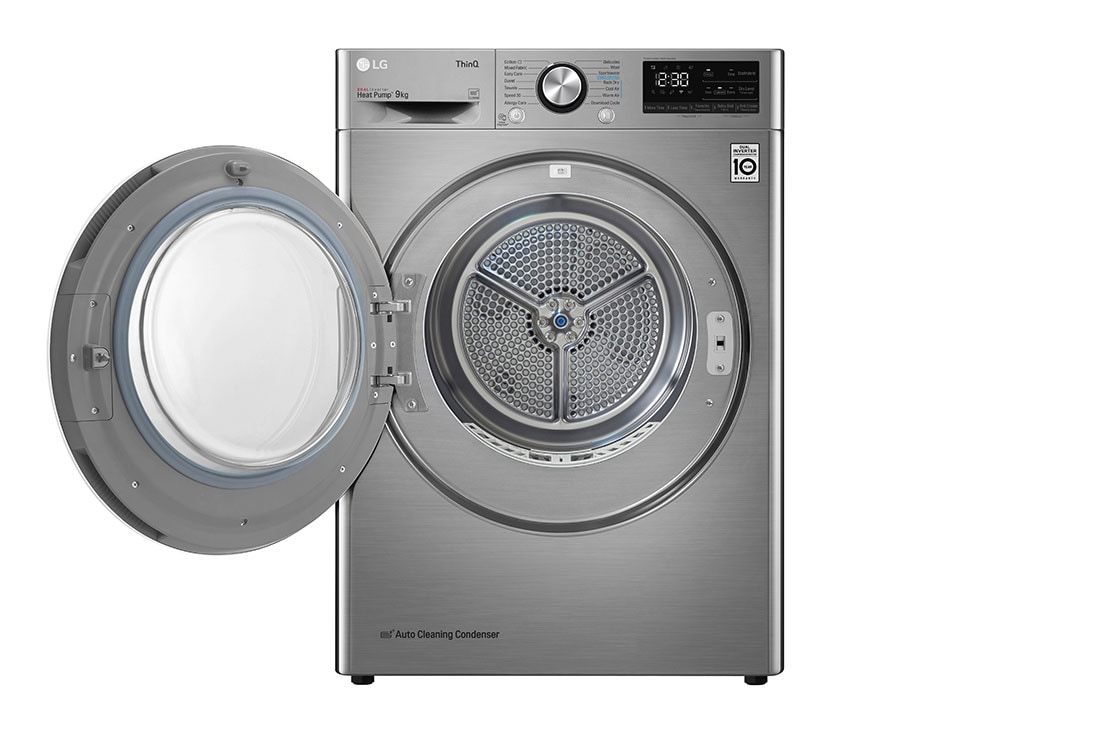 LG Sensor Dryer 9kg, Dual Inverter, Silver, Front Open Left view, RC90V9EV2W, thumbnail 2