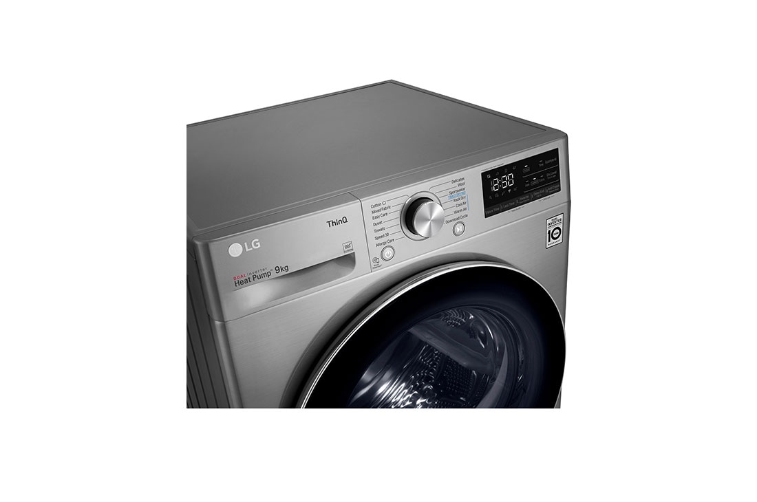 LG Sensor Dryer 9kg, Dual Inverter, Silver, Top Left Panel Detail view, RC90V9EV2W, thumbnail 4