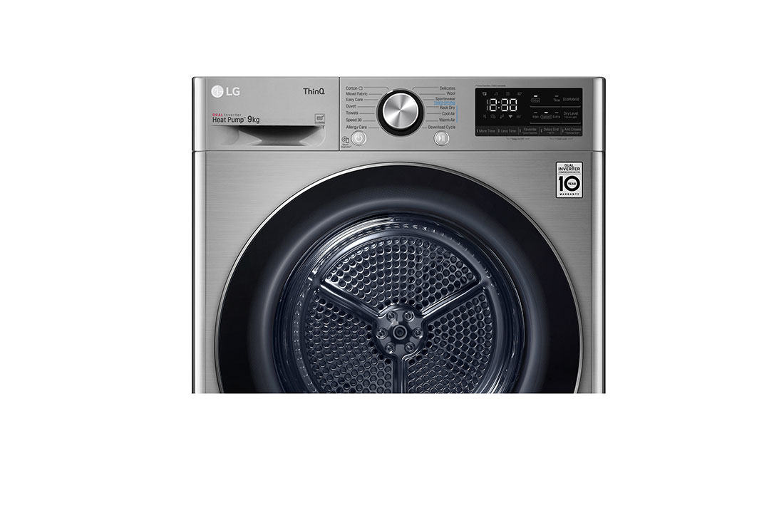 LG Sensor Dryer 9kg, Dual Inverter, Silver, Front Panel Detail view, RC90V9EV2W, thumbnail 5