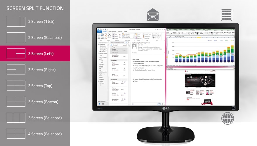 تقسيم الشاشة حتى أربعة أقسام