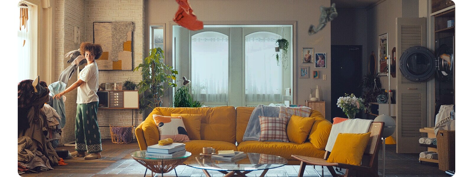 Woman tidying up and care for clothing