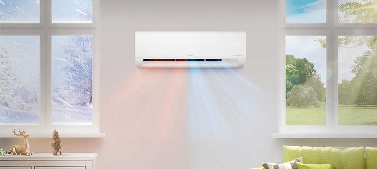 The left side is winter, the right side is summer, and the air conditioner blows cool and warm air at the same time.