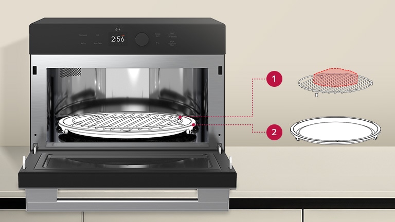Image of a SolarDOM™ with a line drawing of a steam bowl with steam plate and steam cover on the low rack on the metal tray. 