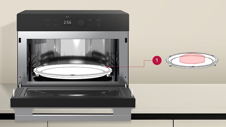 Image of a SolarDOM™ with a line drawing of a steam bowl with steam plate and steam cover on the low rack on the metal tray. 