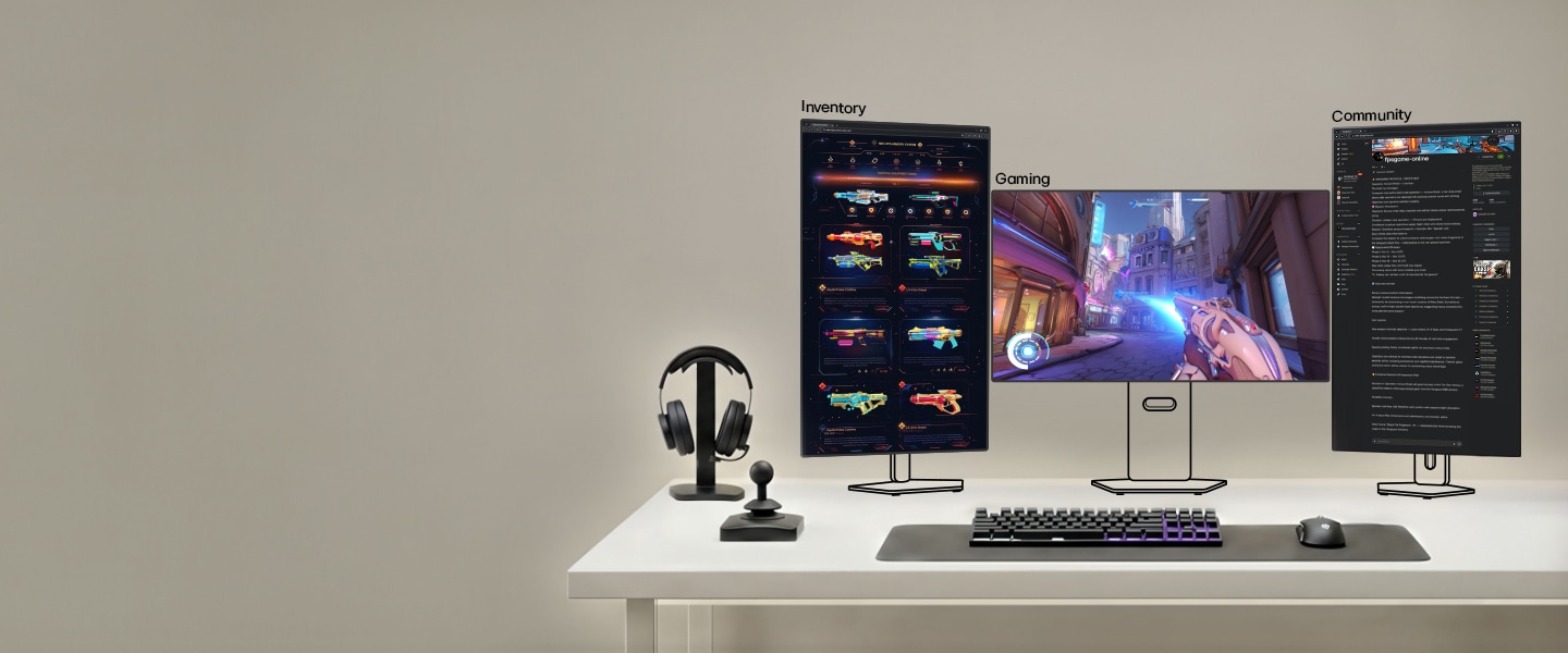 This video shows a high refresh rate gaming monitor setup for competitive gamers, where the main monitor displays fast paced FPS gameplay, while secondary monitors present performance metrics, chat, and game statistics to support precision focused competitive play.