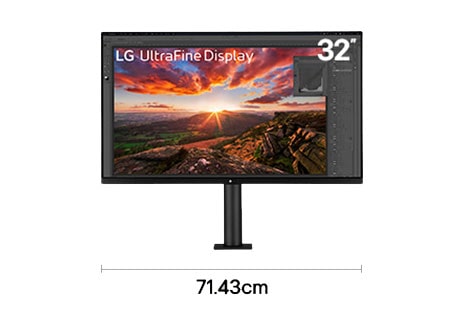 Single 32 inch UHD monitor setup for programming and development workflow with 71.43 cm desk width