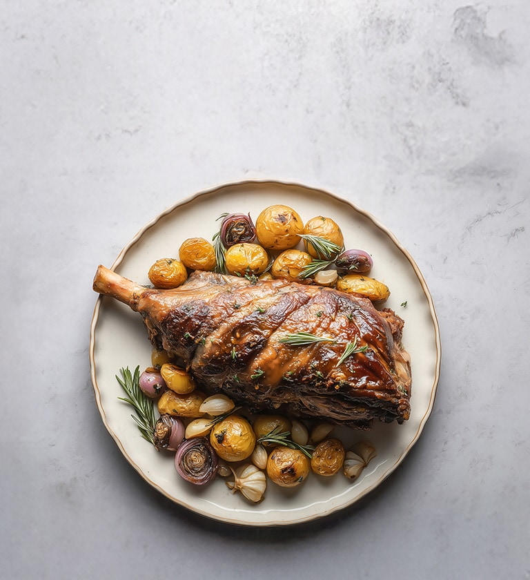 AI-generated image of a Roast lamb dish.