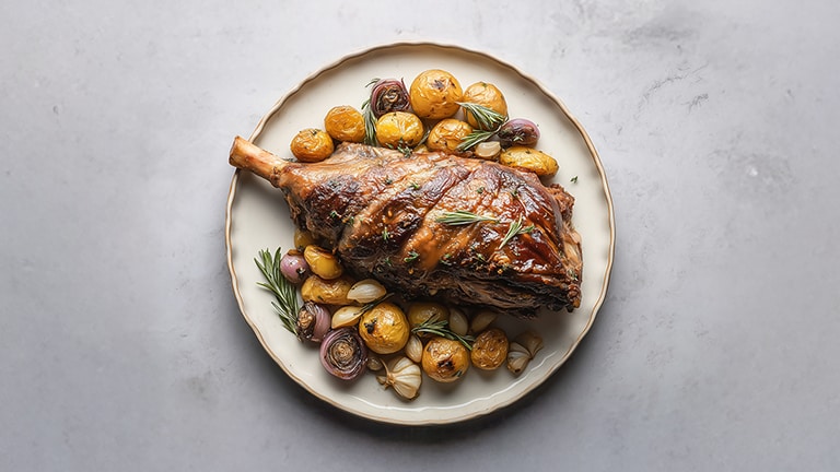 AI-generated image of a Roast lamb dish.
