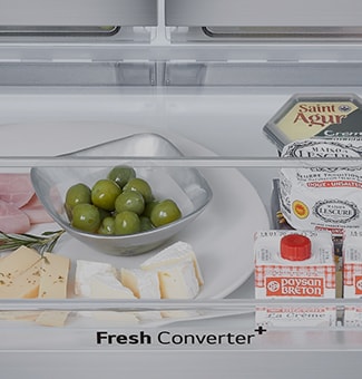 Close up view of the fresh converter feature in an lg multi door refrigerator.