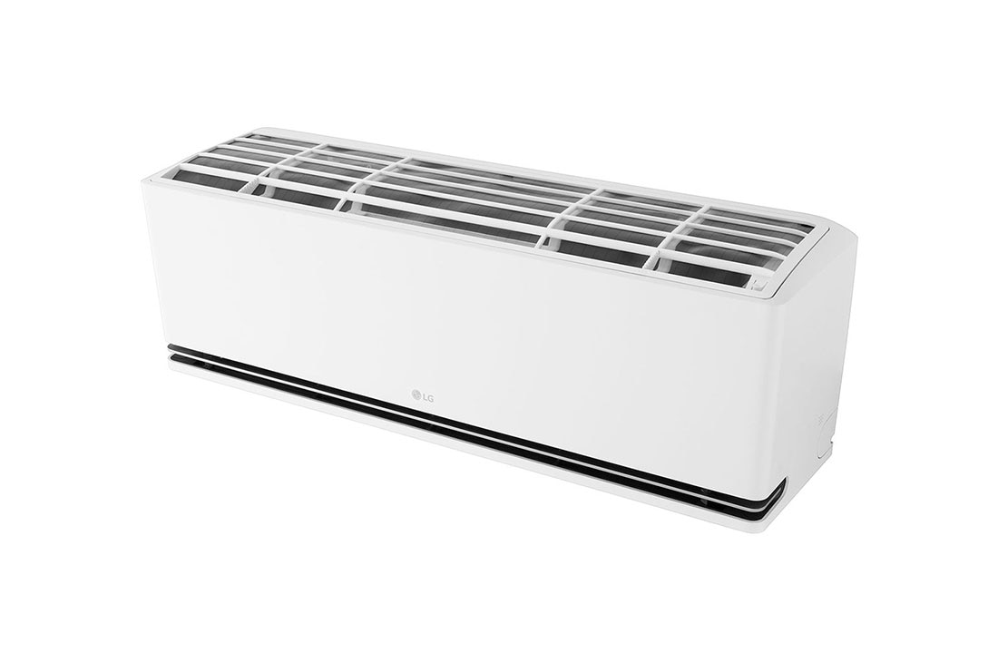 LG DUALCOOL AI 1 Ton Split Air Conditioner with Dual Vane, Humidity Control, Soft Air and Energy Saving - Only in Georgia and Armenia, Angled top-front view of LG ai air conditioner with its top panel and grille visible, DA12CEH, thumbnail 13