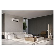 LG DUALCOOL AI 1 Ton Split Air Conditioner with Dual Vane, Humidity Control, Soft Air and Energy Saving - Only in Georgia and Armenia, Modern living room with LG air conditioner on the wall, DA12CEH, thumbnail 8