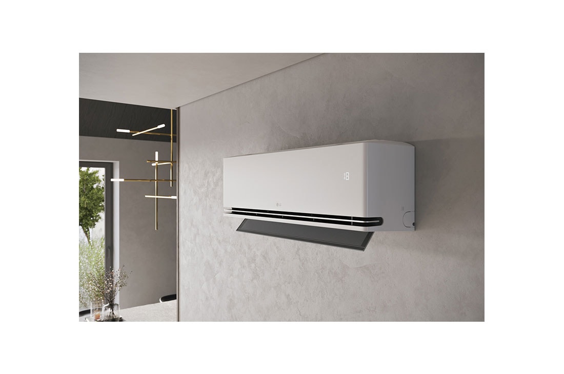 LG DUALCOOL AI 1.5 Ton Split Air Conditioner with Dual Vane, Humidity Control, Soft Air and Energy Saving - Only in Georgia and Armenia, LG ai air conditioner with open vane displaying 18°C, DA18CEH, thumbnail 9