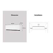 LG DUALCOOL AI 2 Ton Split Air Conditioner with Dual Inverter, Humidity Control, Dual Vane, and Energy Saving - Only in Georgia and Armenia, Image showing LG air conditioner dimensions and installation guidelines. Dimensions: 89.5cm width, 23.5cm depth, and 30.7cm height. Installation: Requires 10cm clearance on both sides, 12cm above., DA24CEH, thumbnail 7