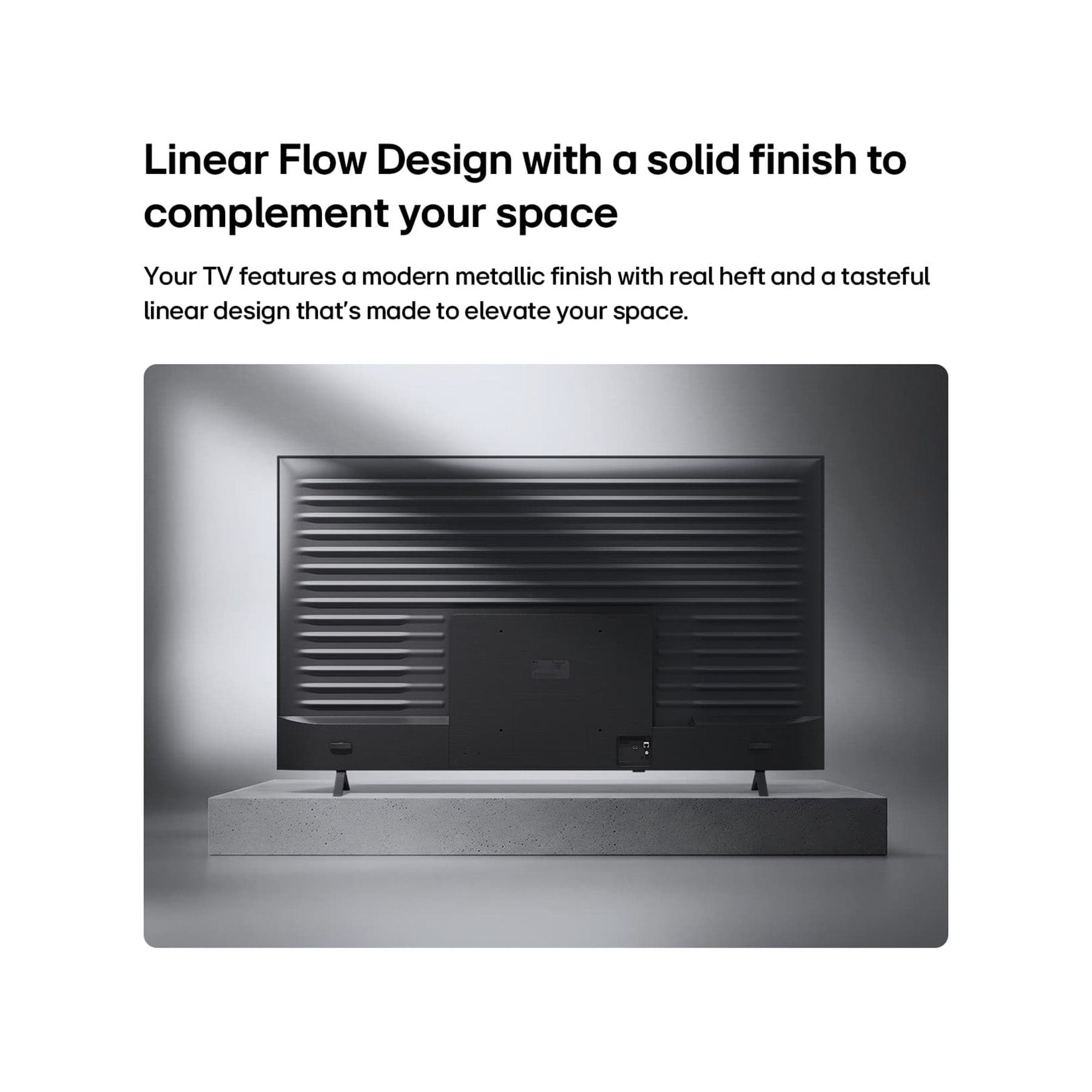 LG 85 inch LG NANO 4K AI NU85 Smart TV 2026, LG NANO 4K UHD AI NU85 is shown from the back, revealing a metallic rear panel with evenly spaced horizontal ridges that create a clean, structured look and emphasize the Linear Flow Design across the, 85NU850B6LA, thumbnail 14