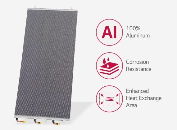 LG Air-cooled Screw Heat Pump is presented with a zoomed-in at center, revealing three distinct internal layers of load evaporator.