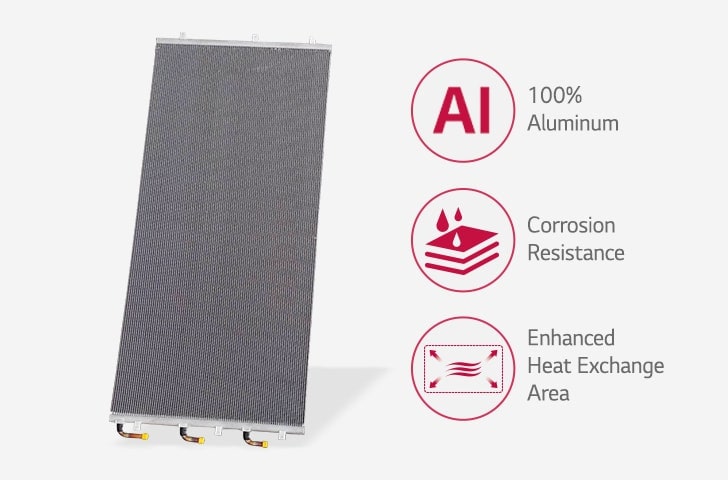 LG Air-cooled Screw Heat Pump is presented with a zoomed-in at center, revealing three distinct internal layers of load evaporator.