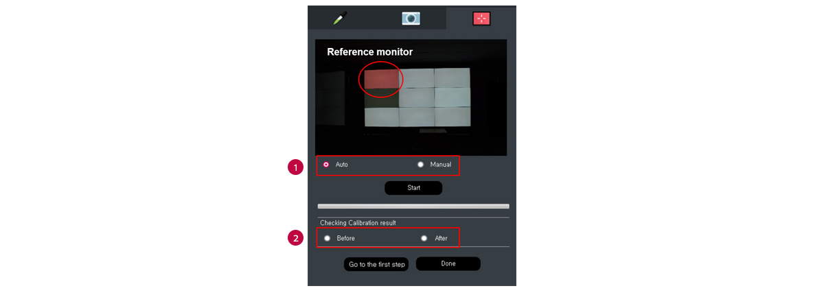The camera calibration menu of SuperSign WB