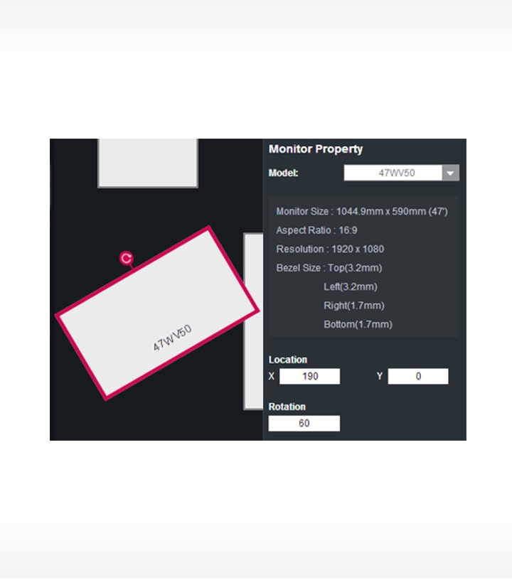 Screen image of when editing monitor position in SuperSign Media editor