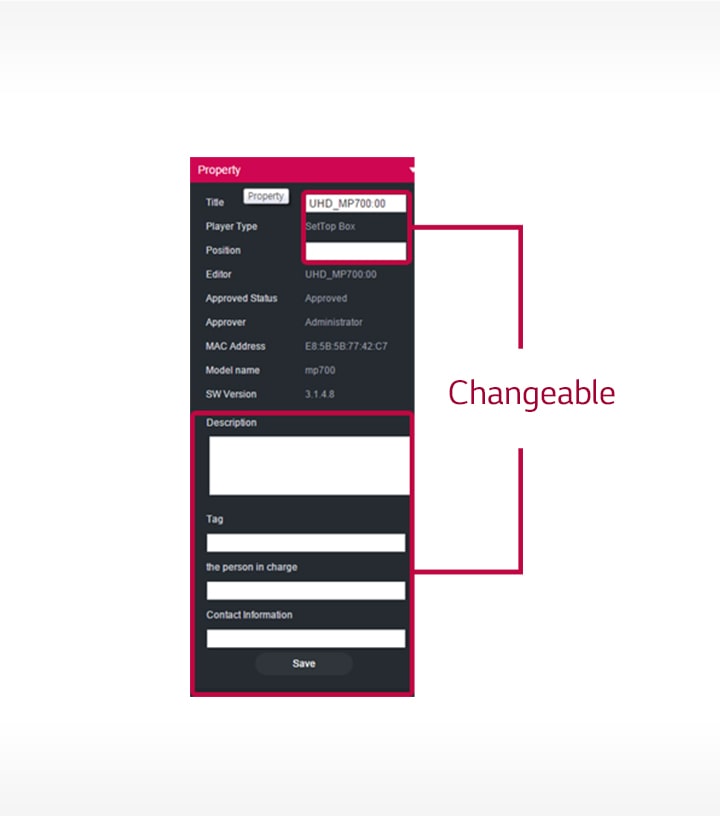 Screen image of SuperSign W player tab improvements