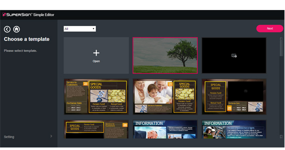The SuperSign Simple Editor content screen