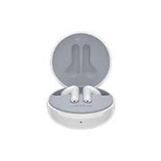 LG Tone Free FN6 True Wireless White Earbuds, A 45 degrees angle of a cradle opened up and two earbuds inside it, HBS-FN6, thumbnail 6