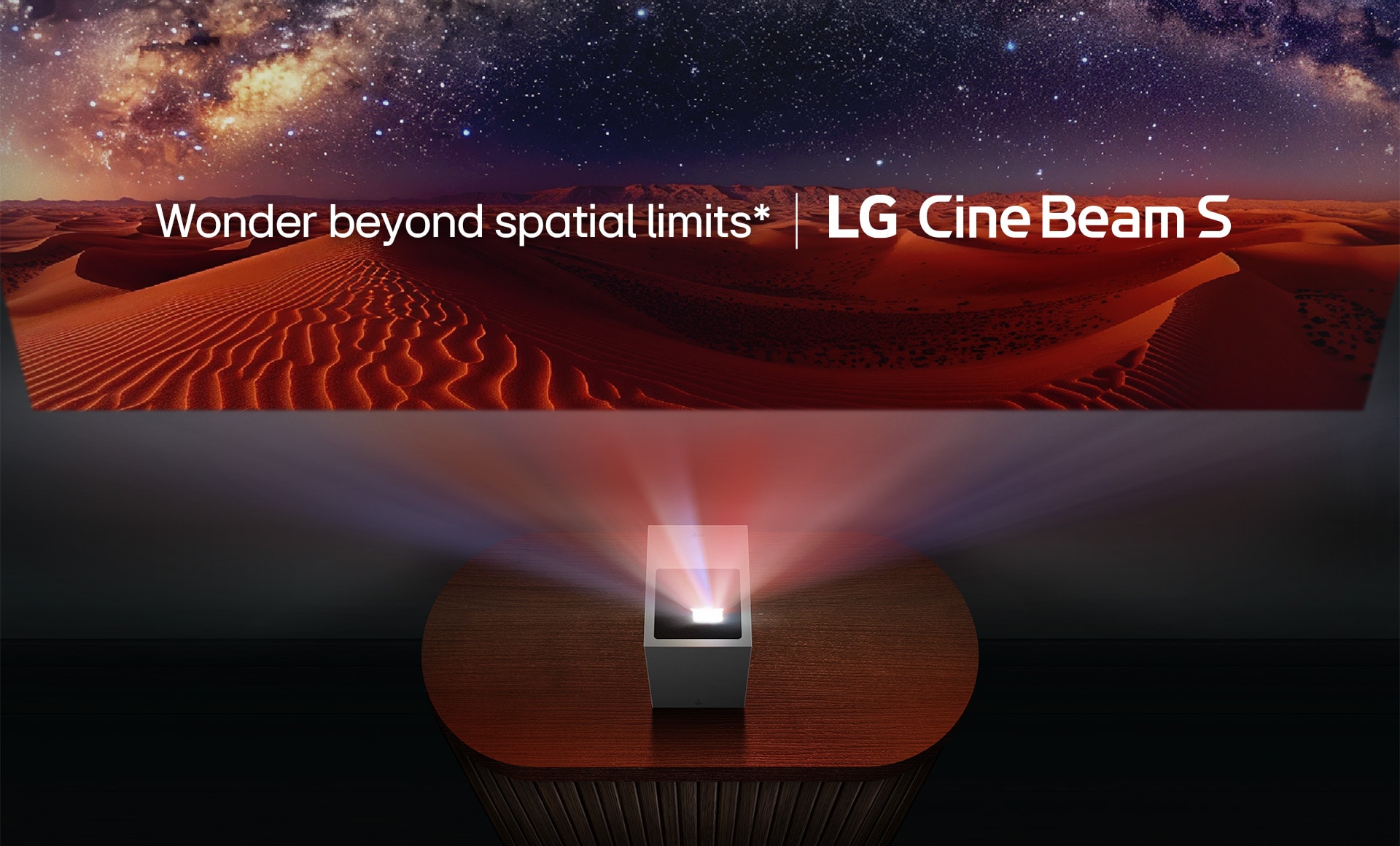 A desert image is being projected by LG CineBeam.	