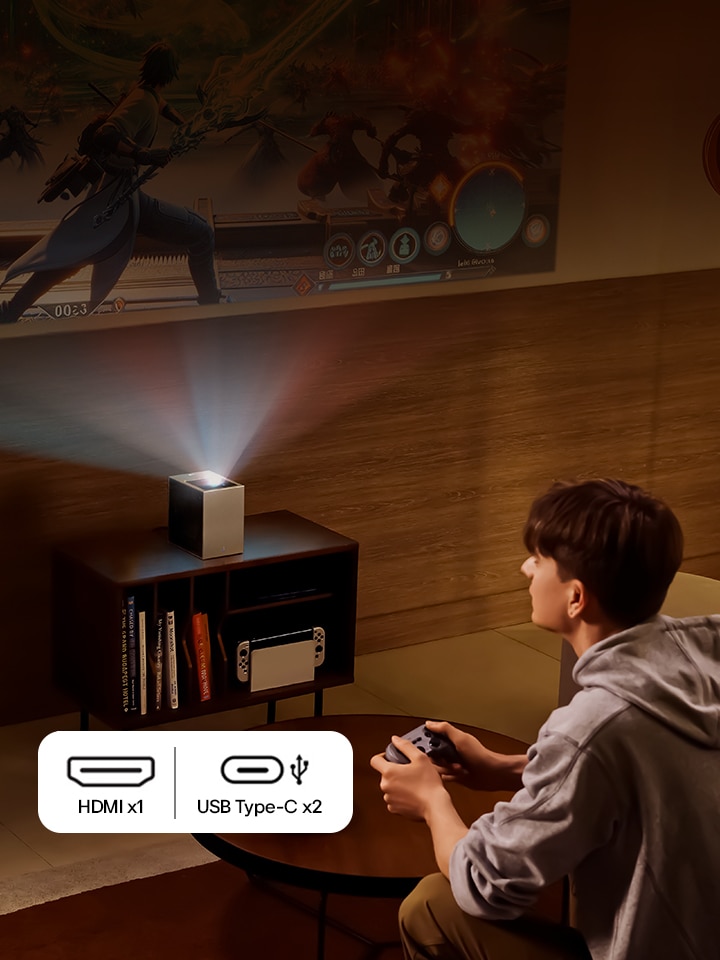 LG CineBeam projecting a game screen	