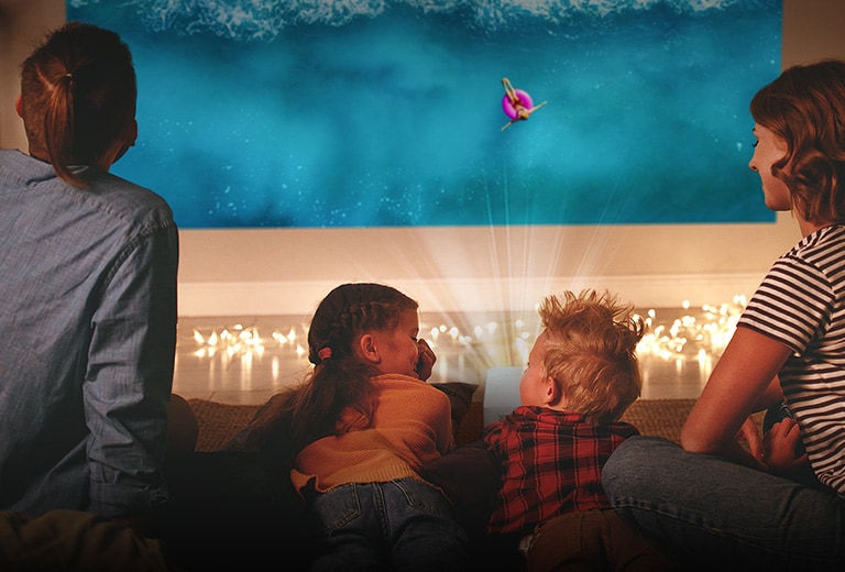 Watching a movie with children.