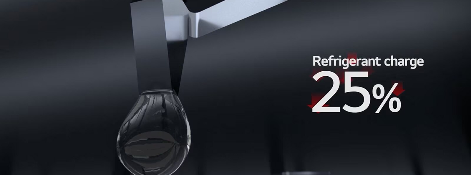 Falling Film refrigerant spraying with text indicating “Refrigerant charge 25%”.