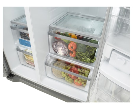 LG Side-by-Side Shiny STEEL FRIDGE WITH NON-PLUMBED WATER AND ICE DISPENSER, GC-L237GLYV, thumbnail 3